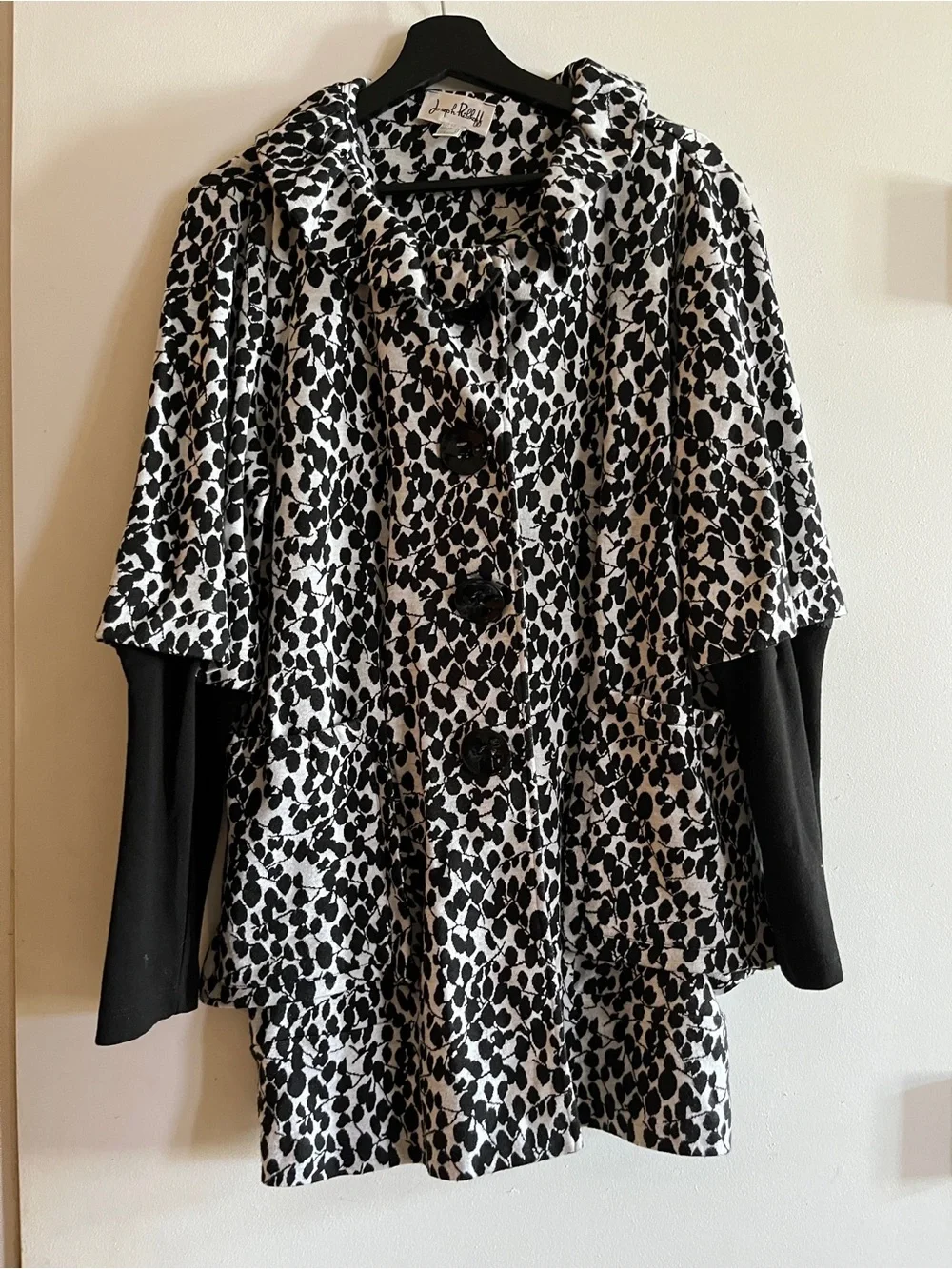 Joseph Ribkoff Artsy Abstract Leaf Swing Jacket Tiered Mixed Media Sleeve